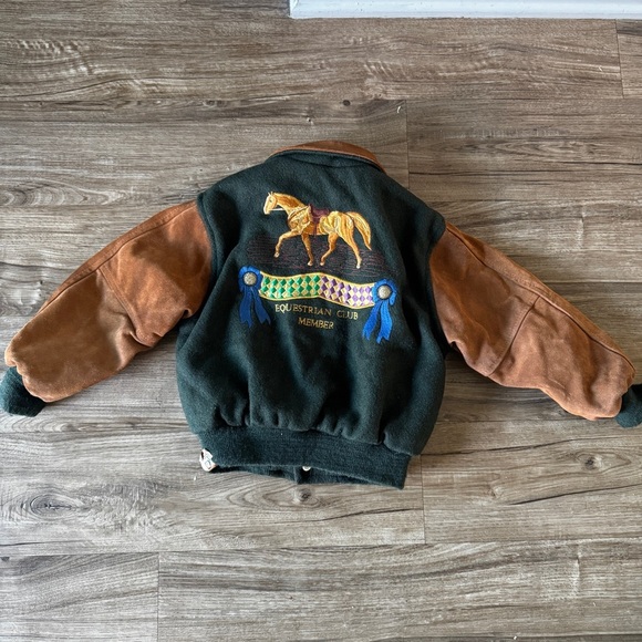 Vintage kids equestrian club bomber jacket suede two toned size 6 unisex - Picture 2 of 10
